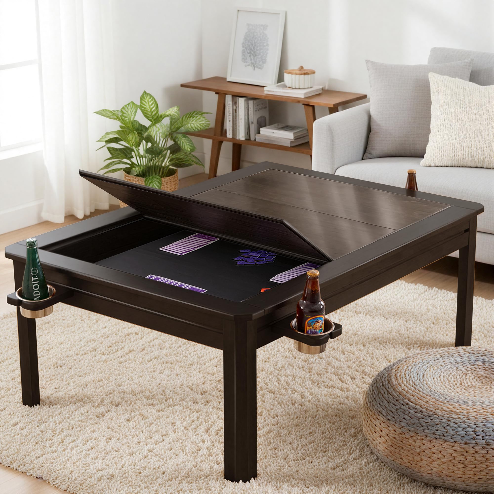 Solid Wood Board Game Coffee Table with Removable Top