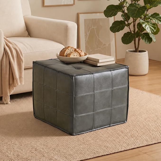 Square Leather Ottoman
