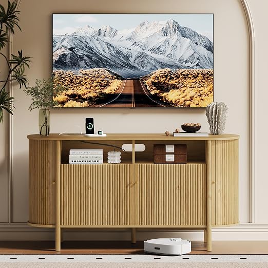 Fluted TV Stand with Power Outlets