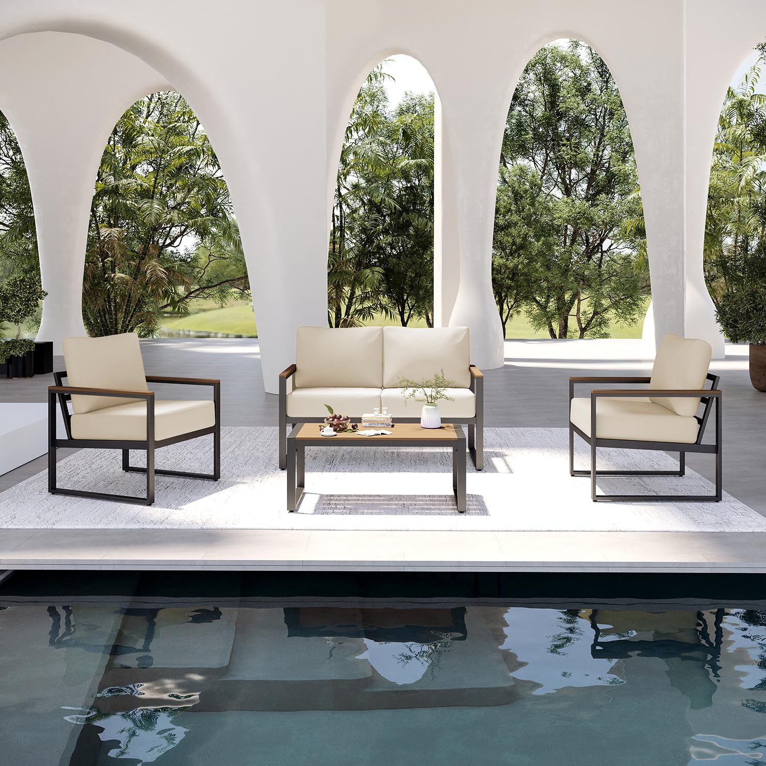 4-Piece Patio Conversation Set with Thick Cushions & Coffee Table