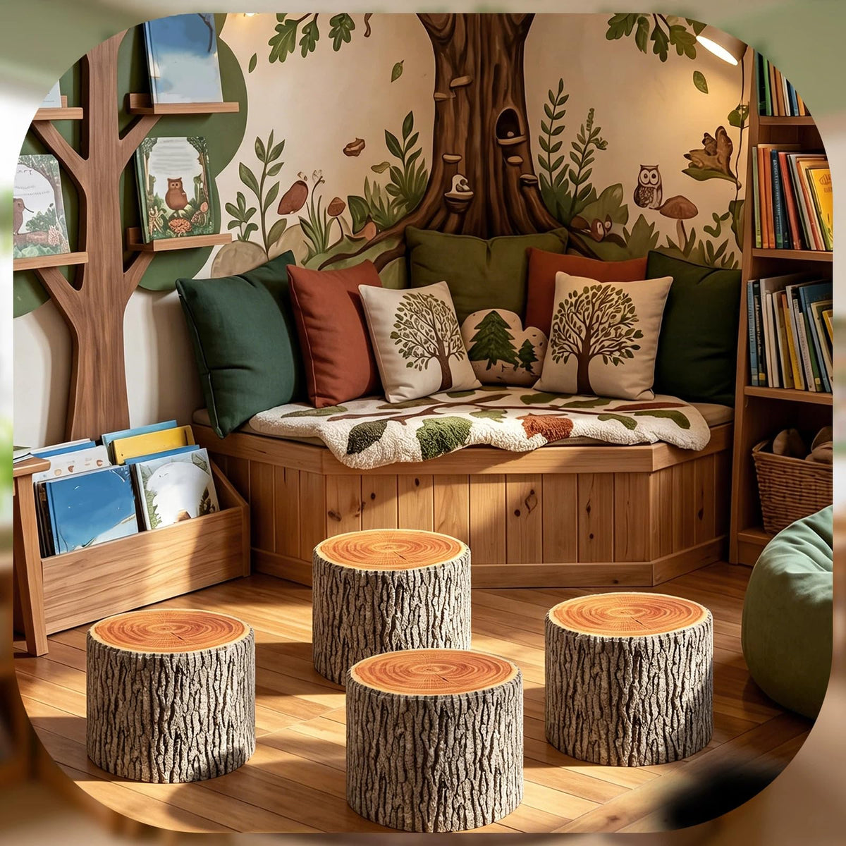 Leinuosen 4pcs Tree Stump Stool Round Throw Pillow Floor Cushion, 11 x 7.9"