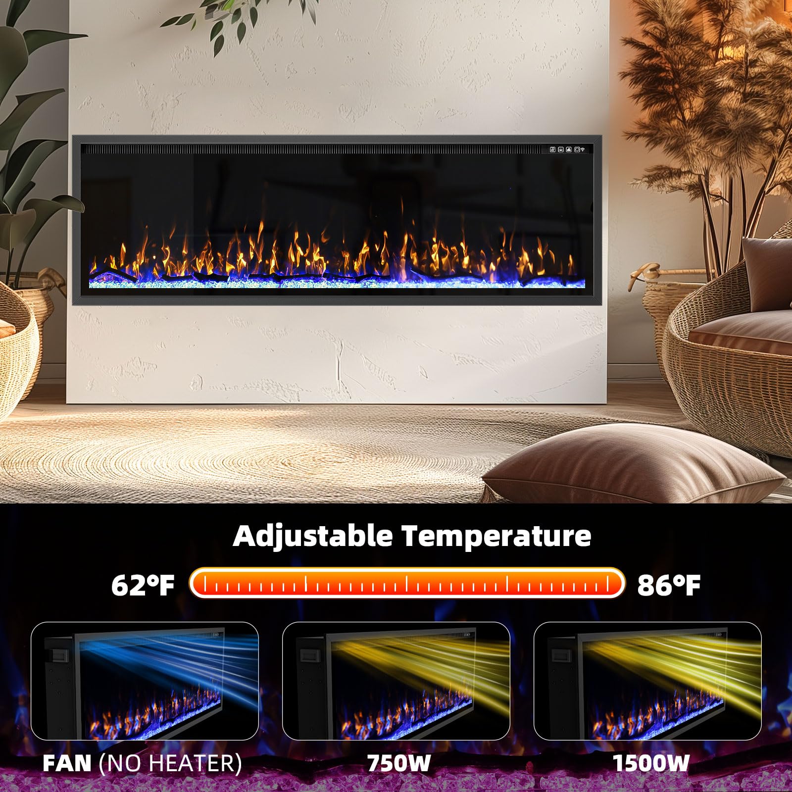 Wall-Mount Electric Fireplace with Remote Control