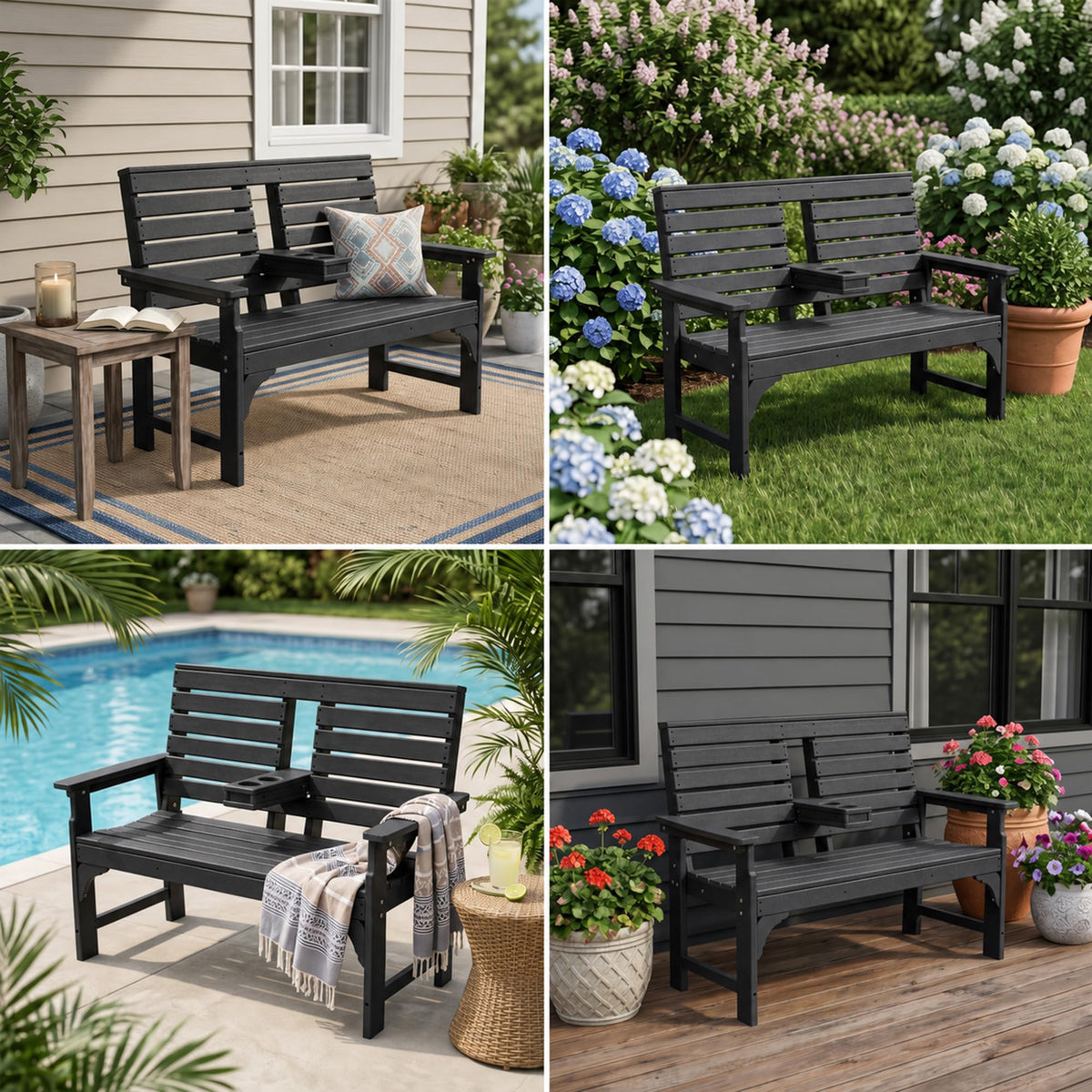 HDPE Outdoor Bench with Cup Holders
