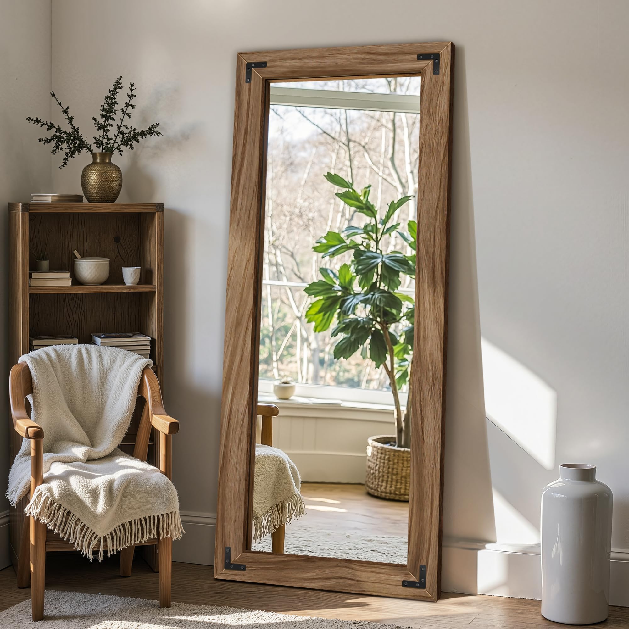 Rustic Farmhouse Wall & Floor Mirror – Solid Wood Frame