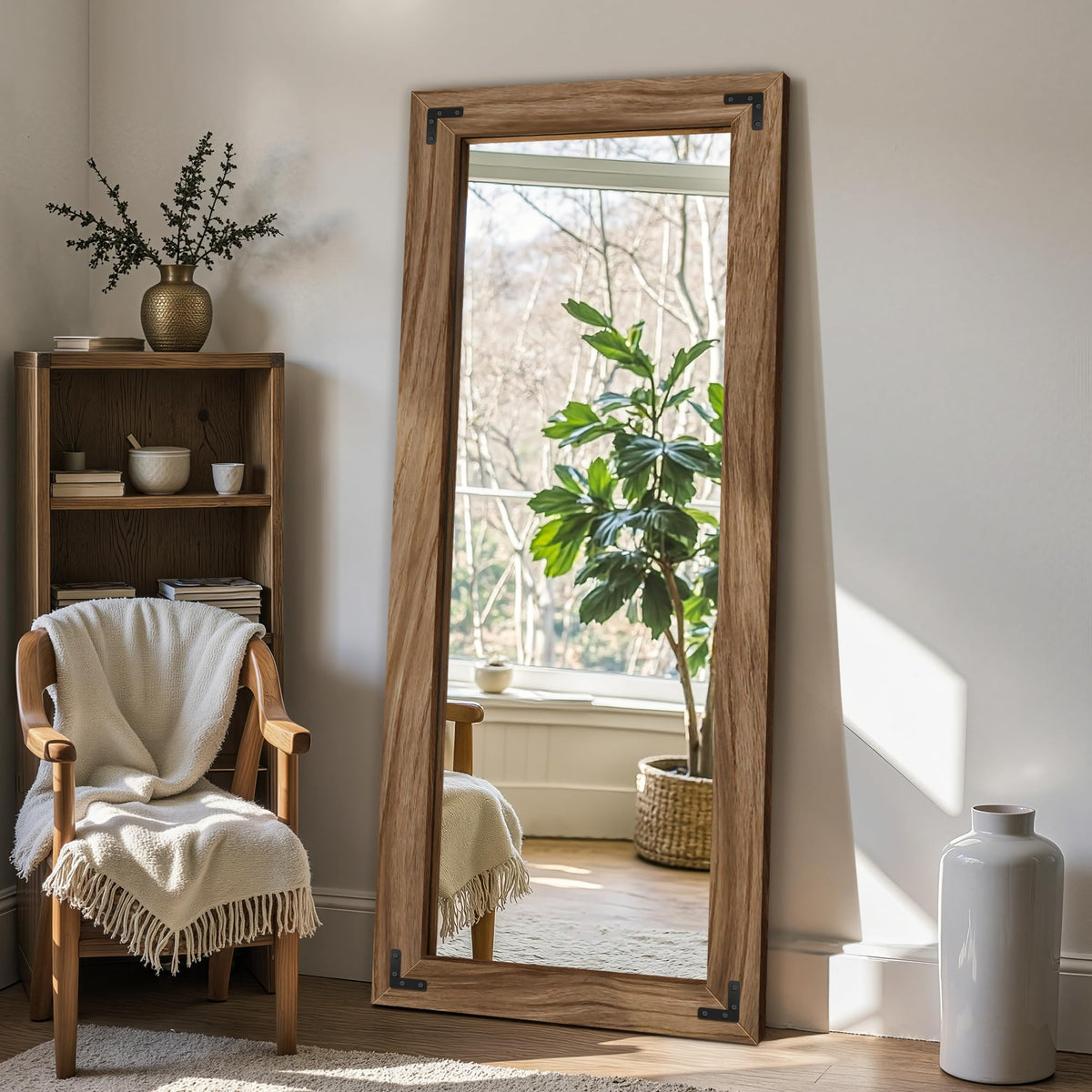 Rustic Wood Full-Length Wall Mirror