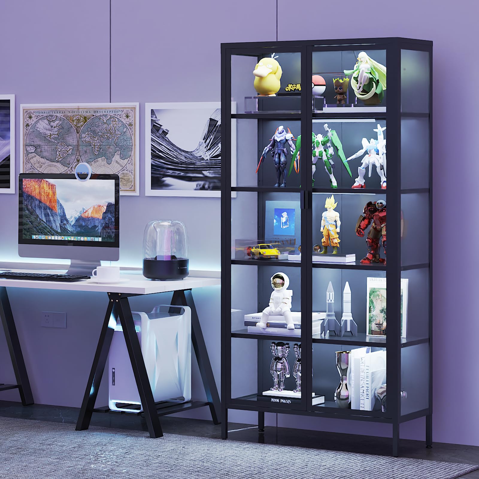 Glass Display Cabinet with LED Sensor Lights & Adjustable Shelves