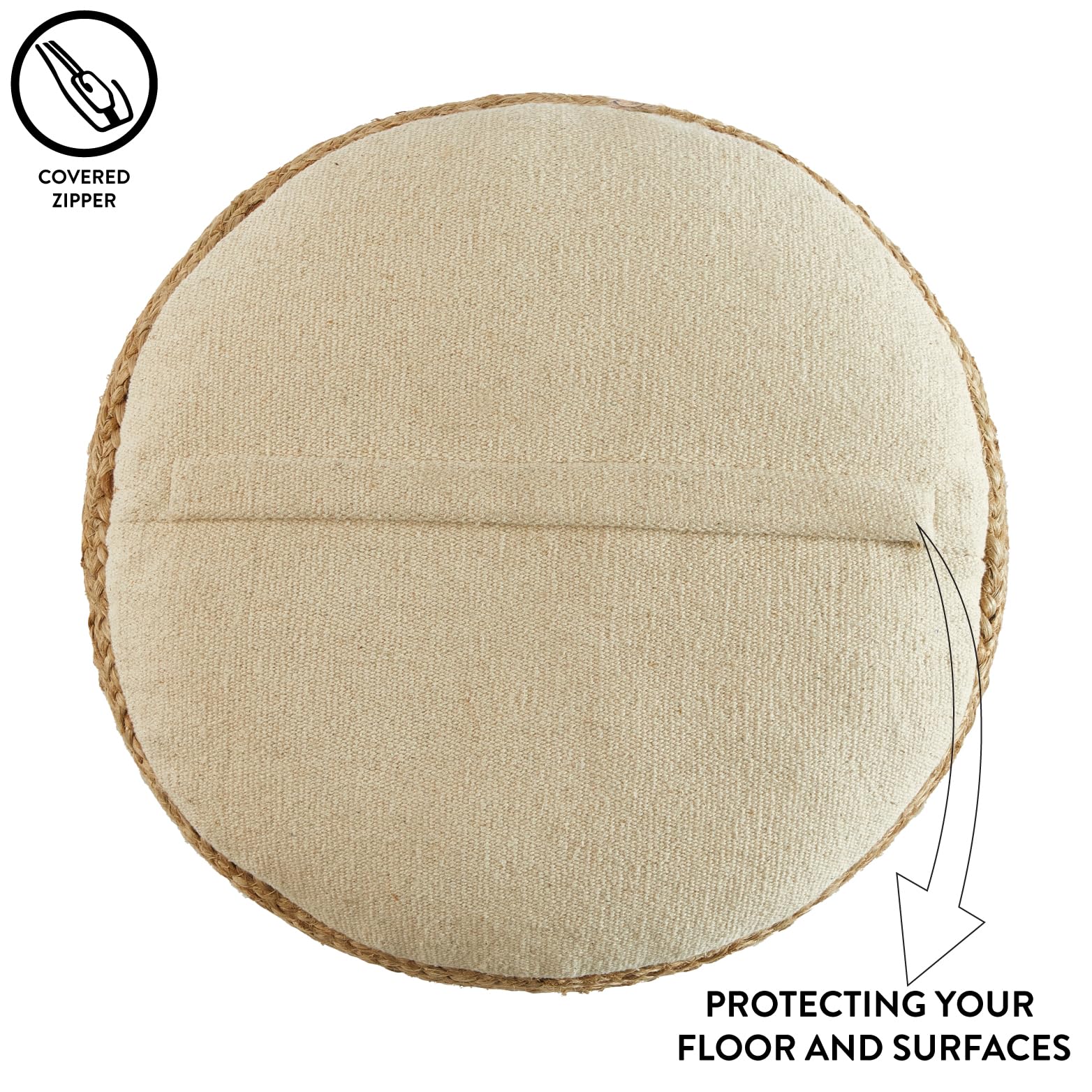 Urban Lifestyle Circular Natural Jute Braided Pouf Ottoman and Footrest, 18"x18"x10"H