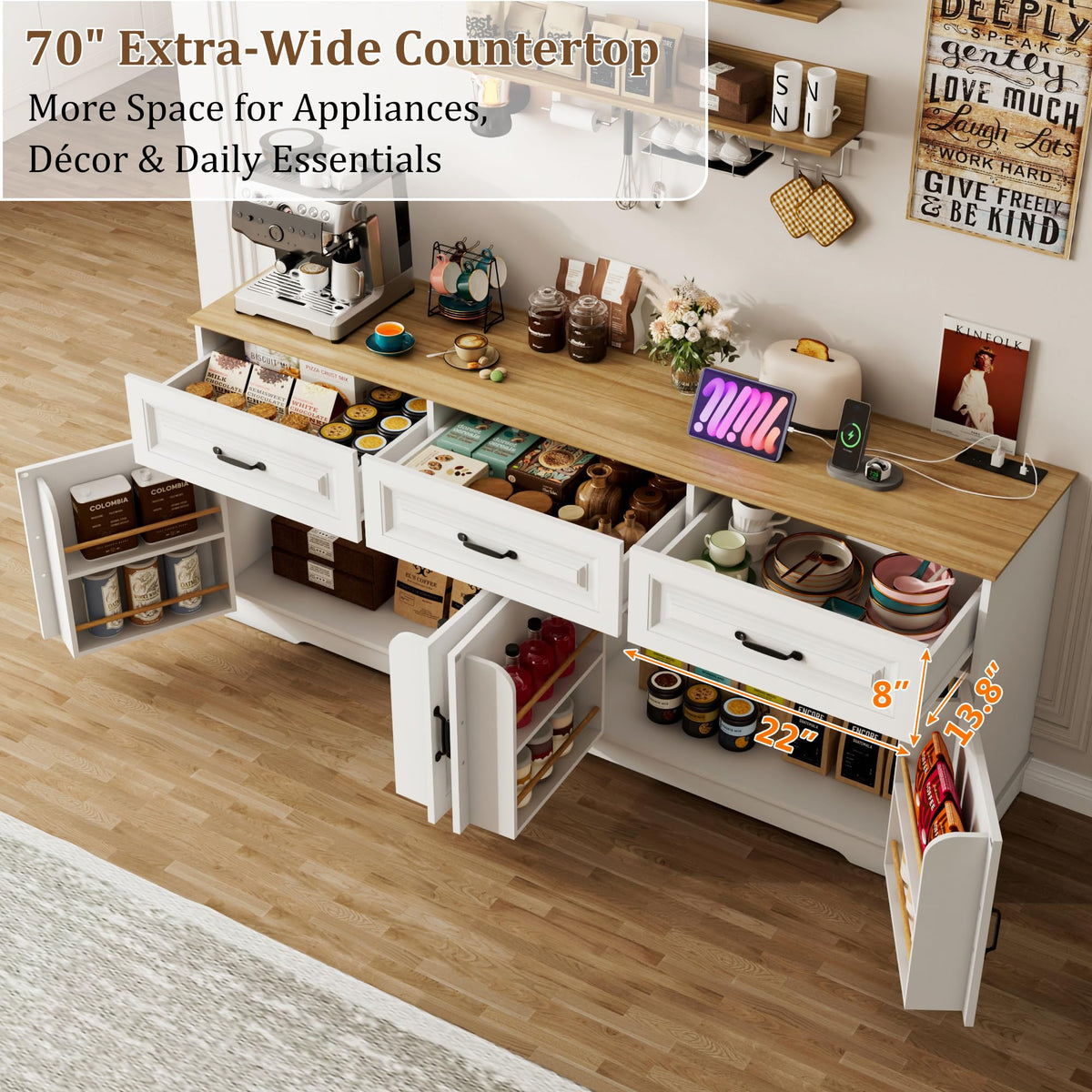 White Farmhouse Sideboard with Power Outlets