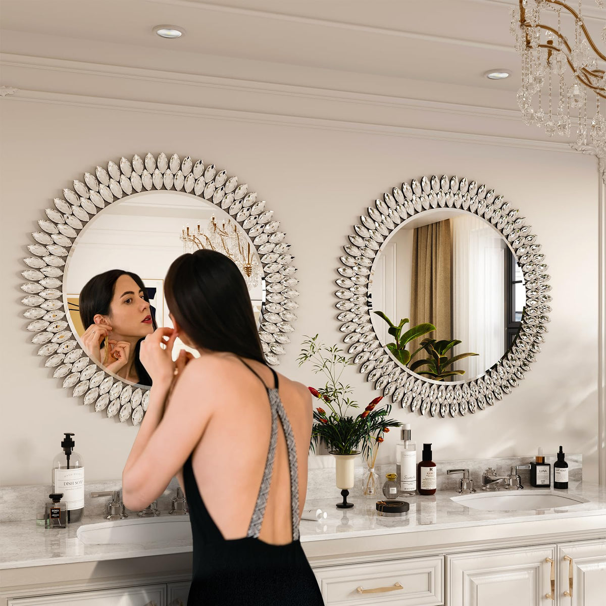 Round Jeweled Wall Mirror