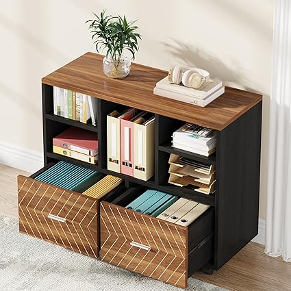 2-Drawer Mobile File Cabinet with Open Shelves