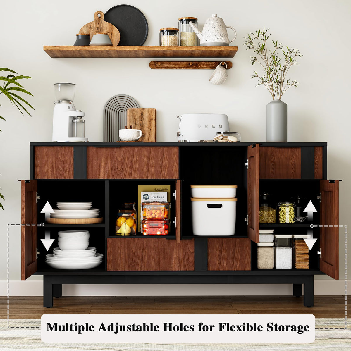 ZOSQUARE 54 Inch Wide Sideboard Buffet Cabinet with Storage, Walnut