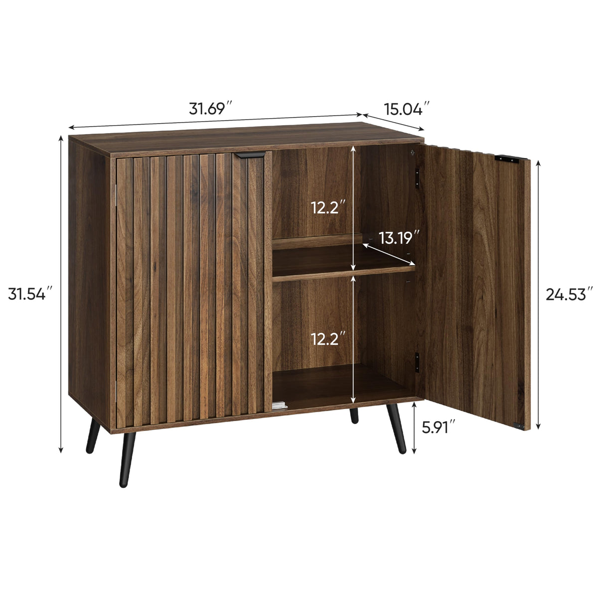 Walnut Fluted Sideboard Cabinet