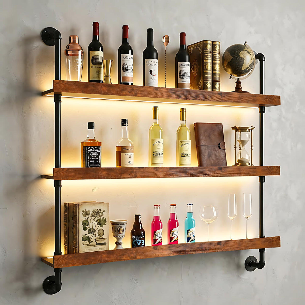 Siannobter 39.4"/100cm Wall Mounted Wine Rack with LED Light Solid Wood