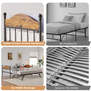 IDEALHOUSE Twin Metal Daybed with Pop-Up Trundle, Heavy Duty Steel Slats Platform Bed with Stylish Headboard, Convertible Sofa Bed Frame for Living Room, Bedroom, or Guest Room, Brown