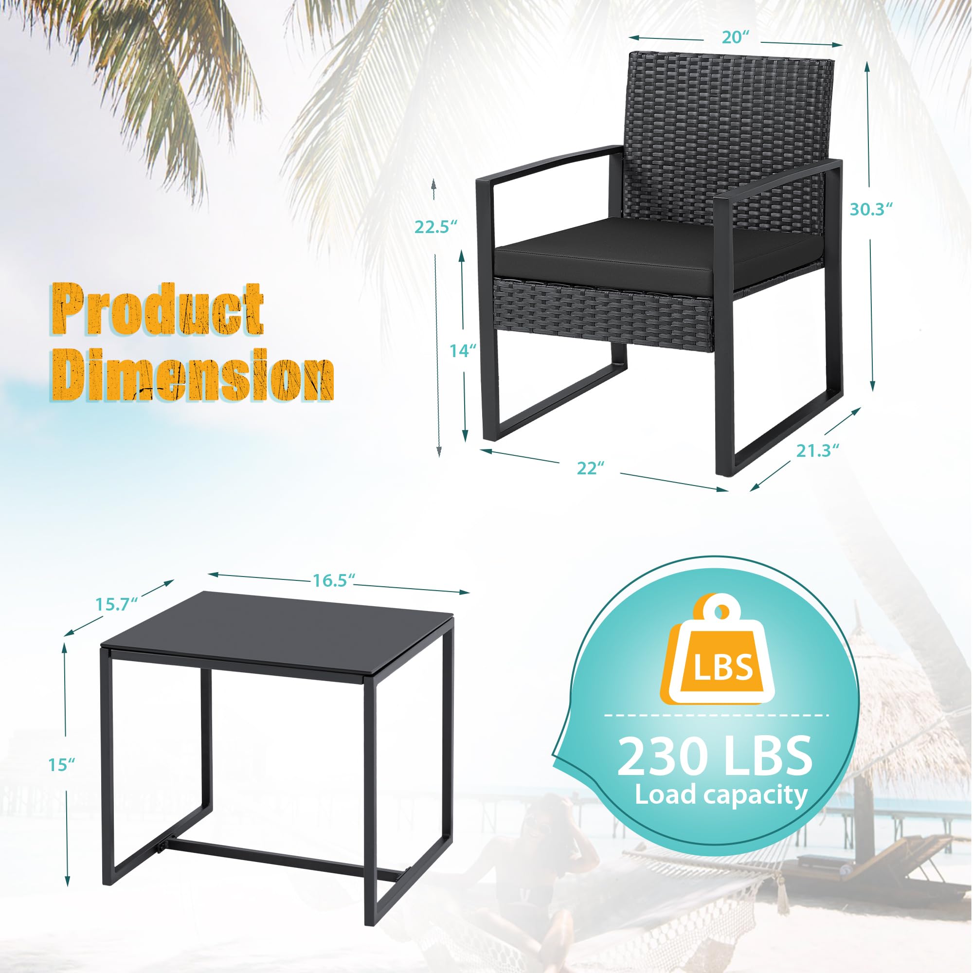 3-Piece Outdoor Wicker Patio Furniture Set with Coffee Table