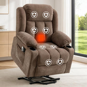 Sftaiyou Power Lift Recliner for Elderly,Electric Recliner Chair with Massage & Heating for Adults, USB Charging, Cup Holders, Side Pocket, Living Room Sofa L1288 (Brown)