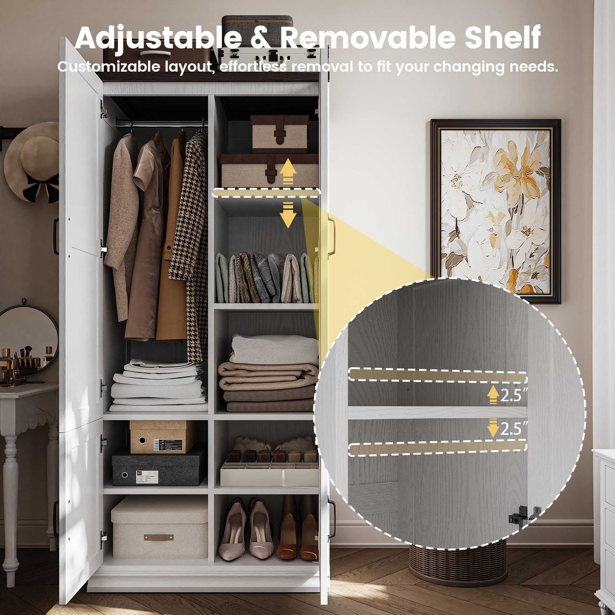 Wardrobe Closet with Doors & 5 Shelves
