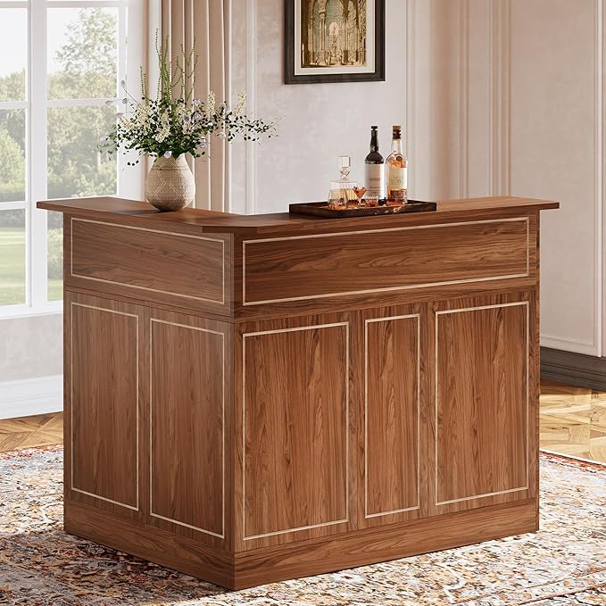 L-Shaped Corner Bar Cabinet with Stemware Racks