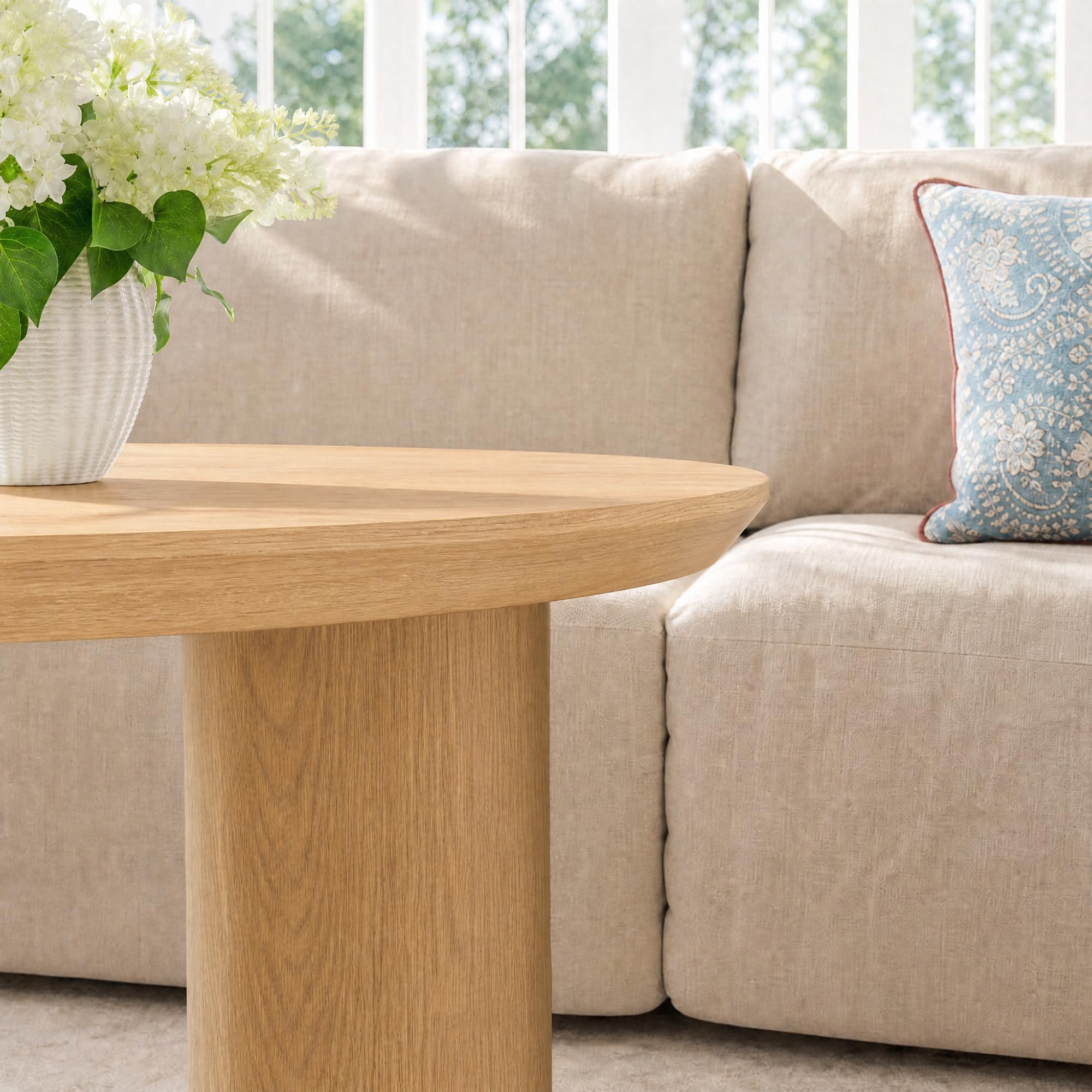 Yechen Nesting Coffee Table Set of 2, Round Wooden Veneer Coffee Table and Side Table Set, Circle Modern Center Tables with Smooth Thick Design for Living Room, Office, or Apartment