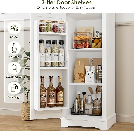 Tall Narrow Storage Cabinet with Reversible Doors