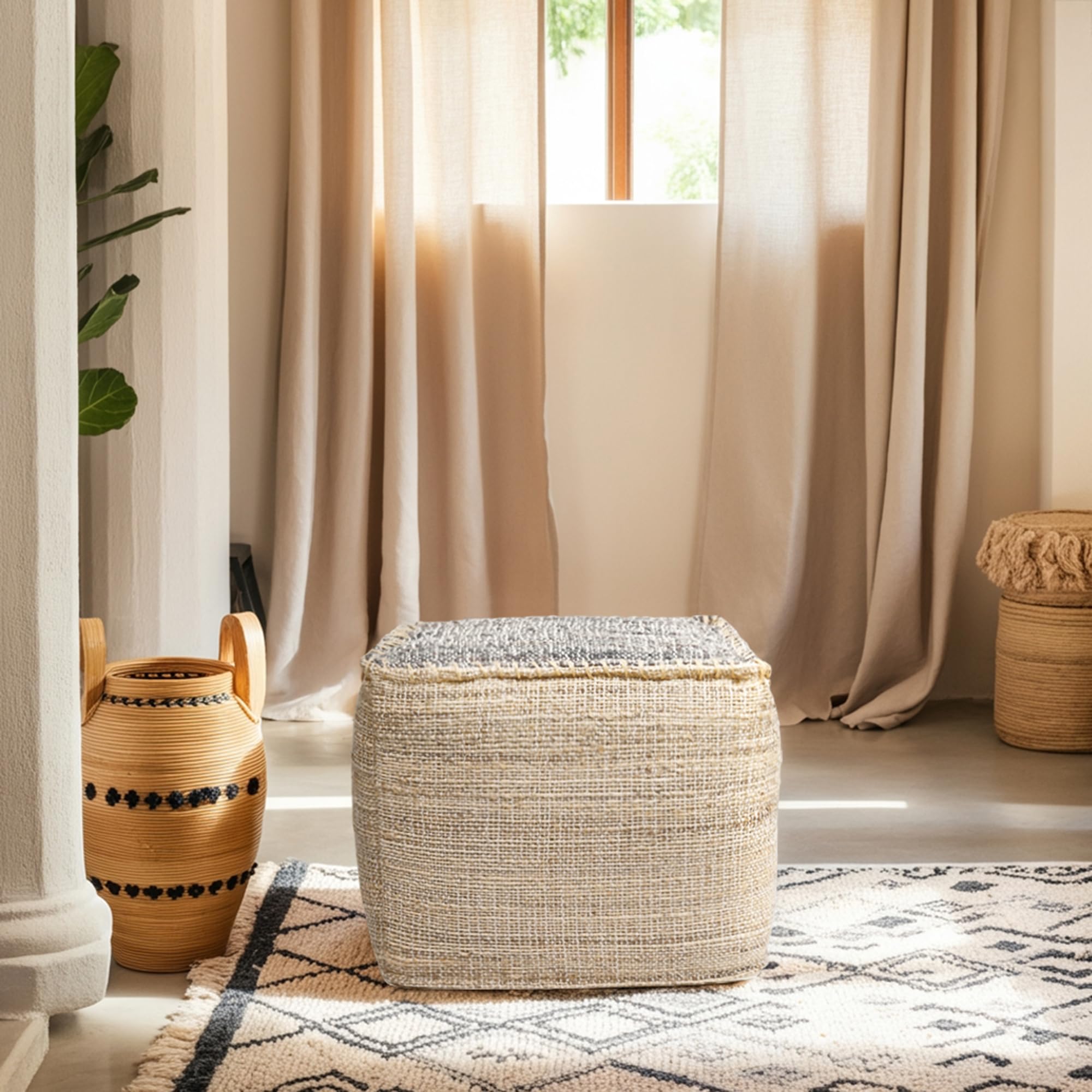 Jute Cotton Pouf Ottoman
