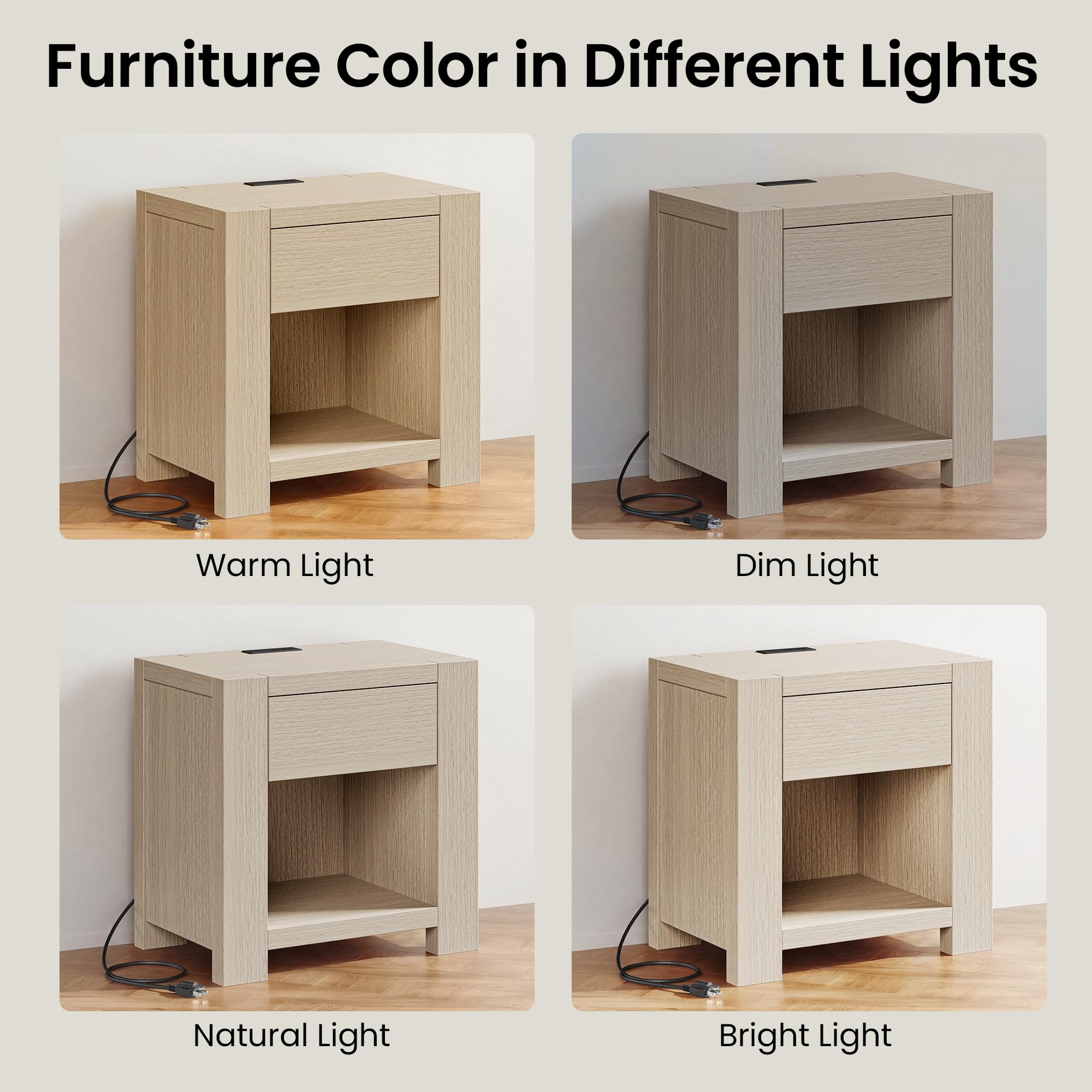 White Oak Nightstand with Charging Station & Drawer