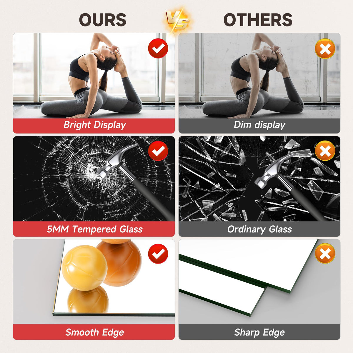 WINNICE 95"x40" 2 Pack Extra Large Home Gym Mirror Set, Full Body Wall Mounted Fitness Mirrors, 4MM Professional Grade Tempered Glass with Complete Installation Kit