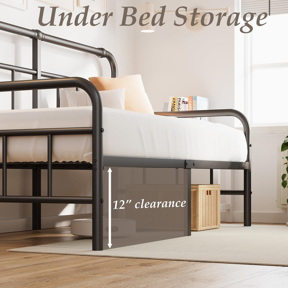 Hazena Daybed-Metal-Twin-Size-Bed-Frame - with Headboard, Heavy Duty Steel Slats Support for Bedroom Guest Room, No Box Spring Needed,Easy Assembly, Black