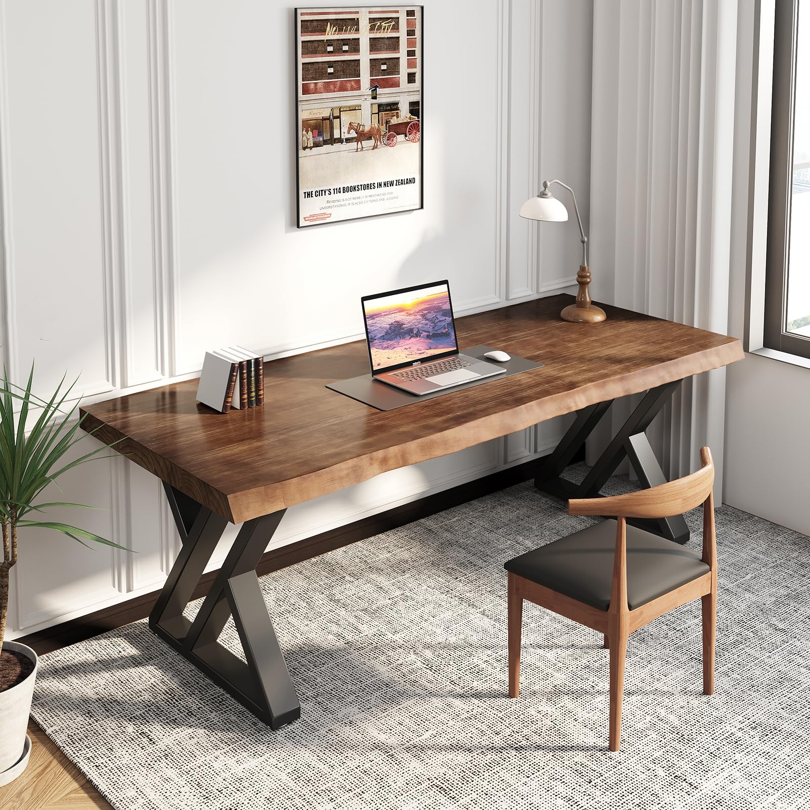 55" Solid Wood Desk with Drawers