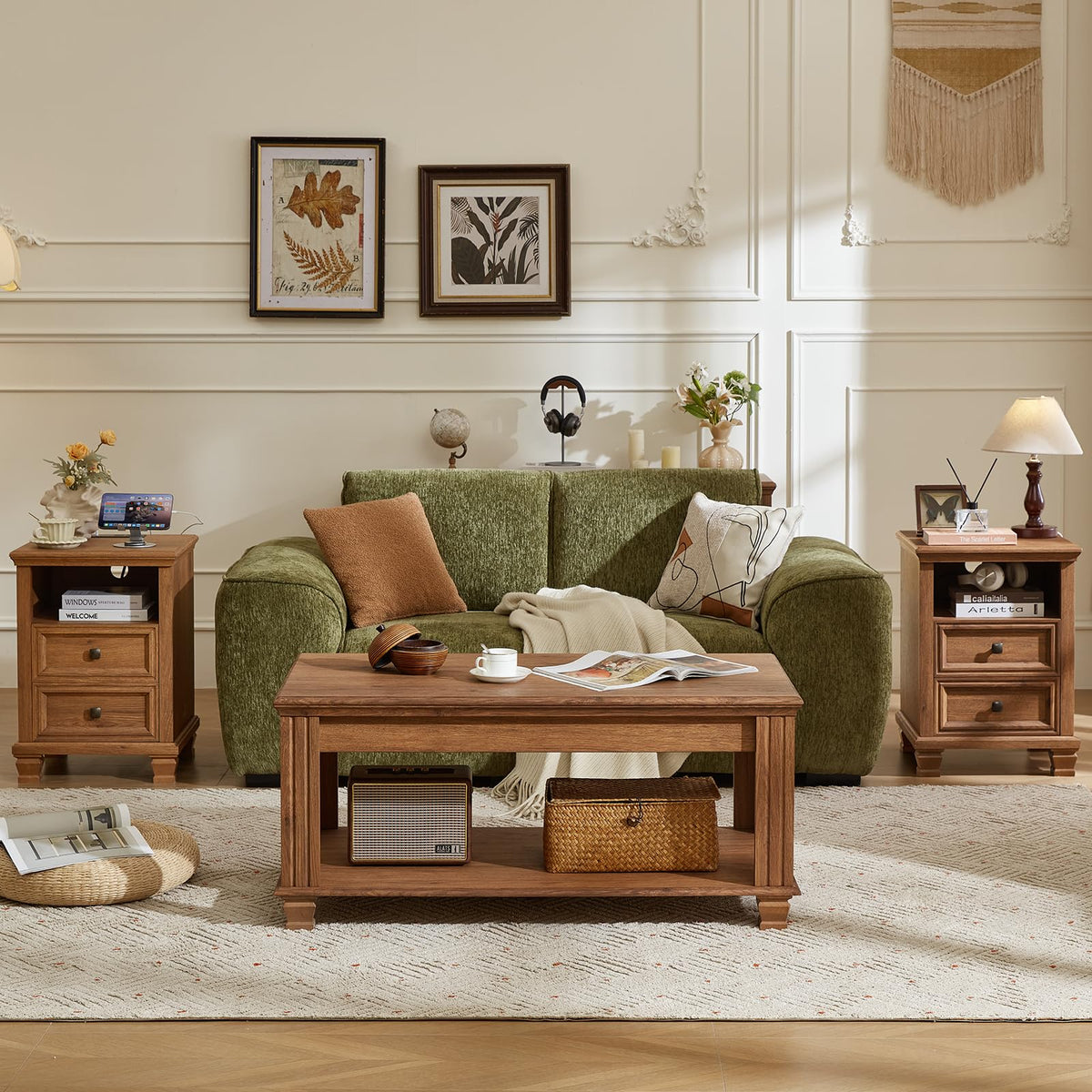SAVOR LIFE Farmhouse Coffee and End Table Sets, Brown