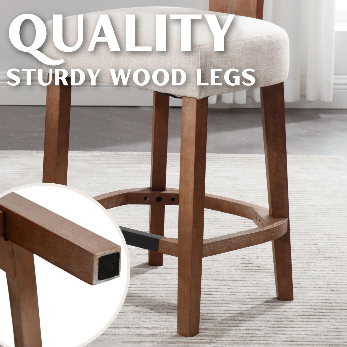 RIVOVA 26” Bar Stools Set of 4 Counter Height Bar Stool, Modern Kitchen Barstools with Back and Wood Legs, Farmhouse Upholstered Island Stools Countertop Bar Chairs, Beige