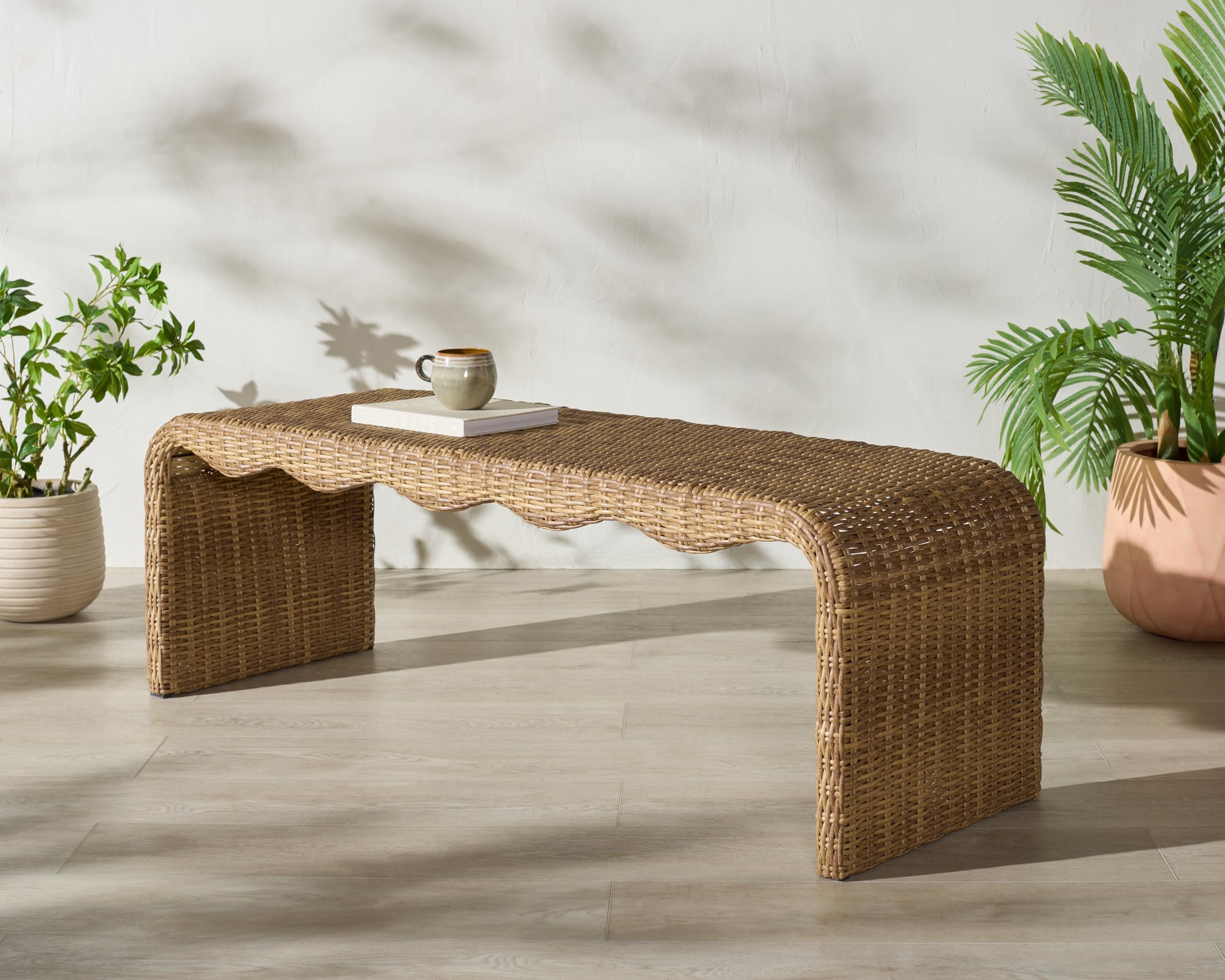 Handwoven Wicker Patio Bench – Fully Assembled