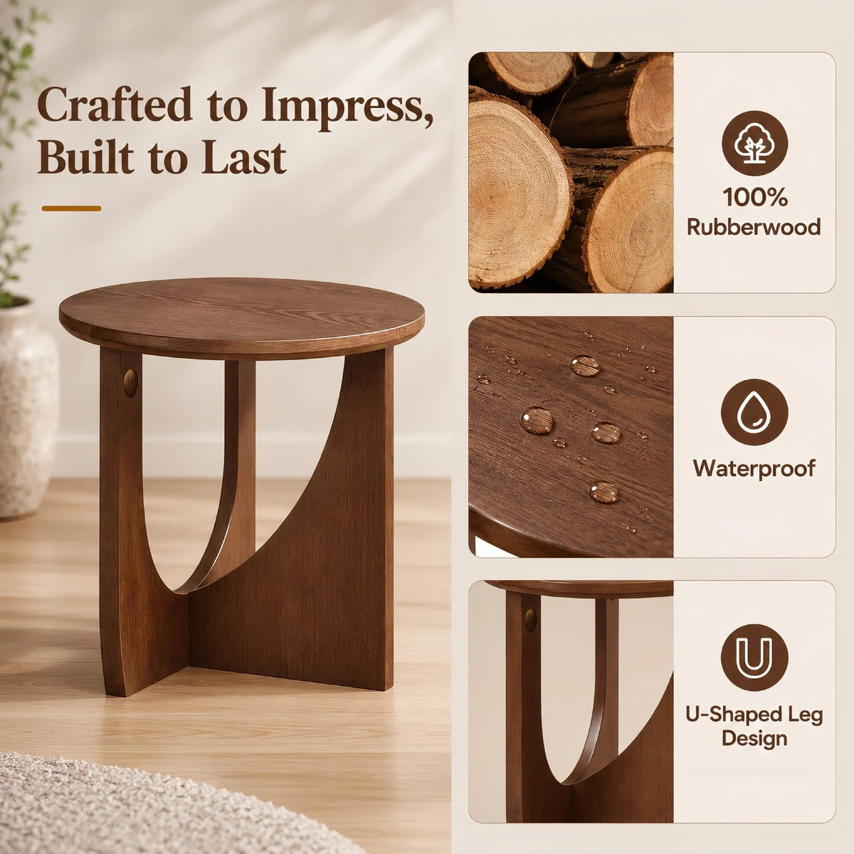 Round Solid Wood Side Table