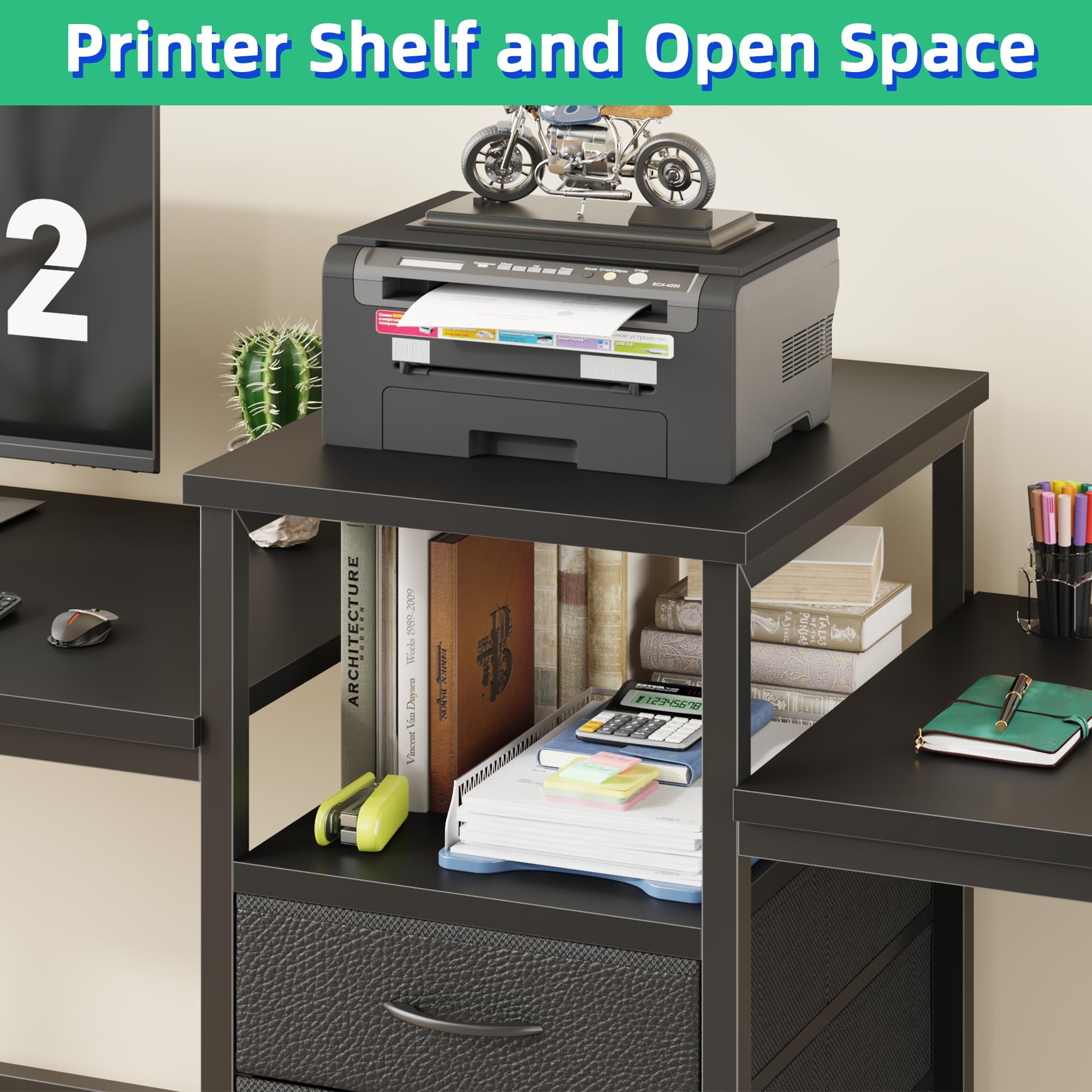 93" Two-Person Desk with Charging Station & 3 Drawers