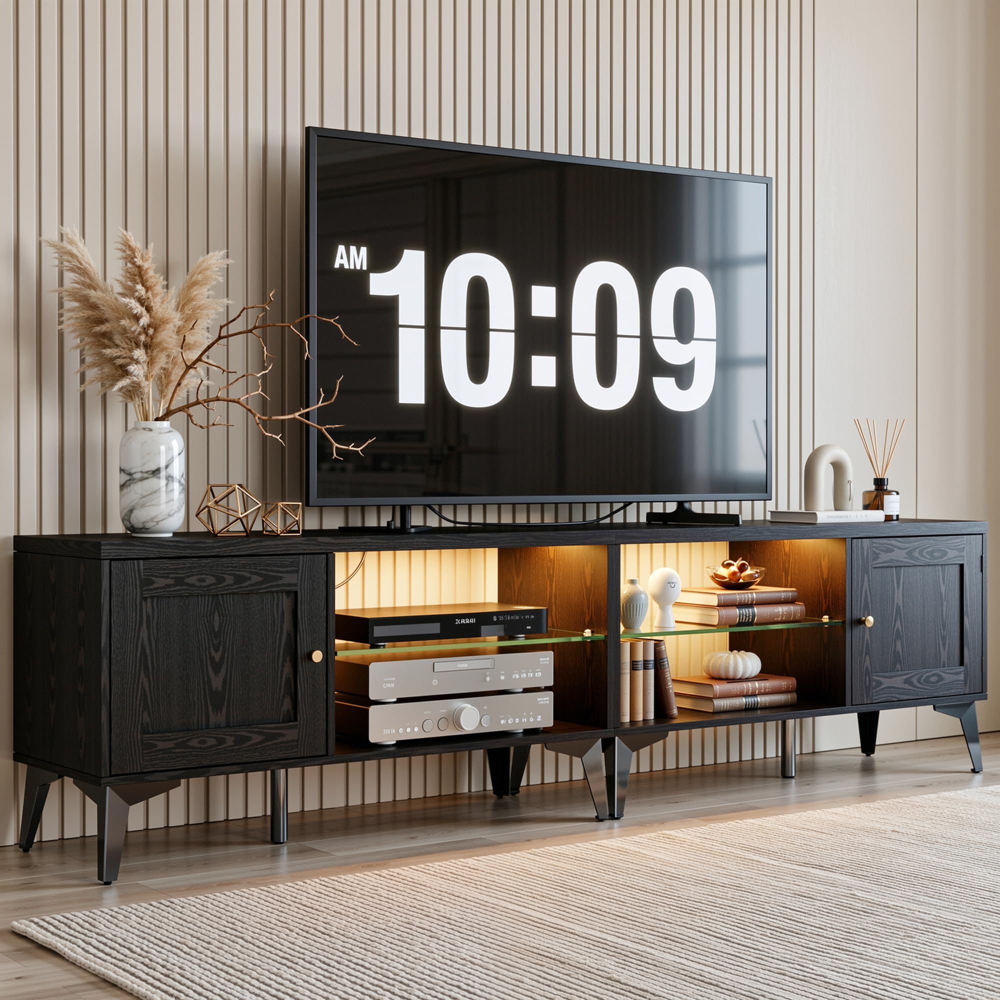 80" 2-in-1 TV Stand with LED Lights & Charging Station