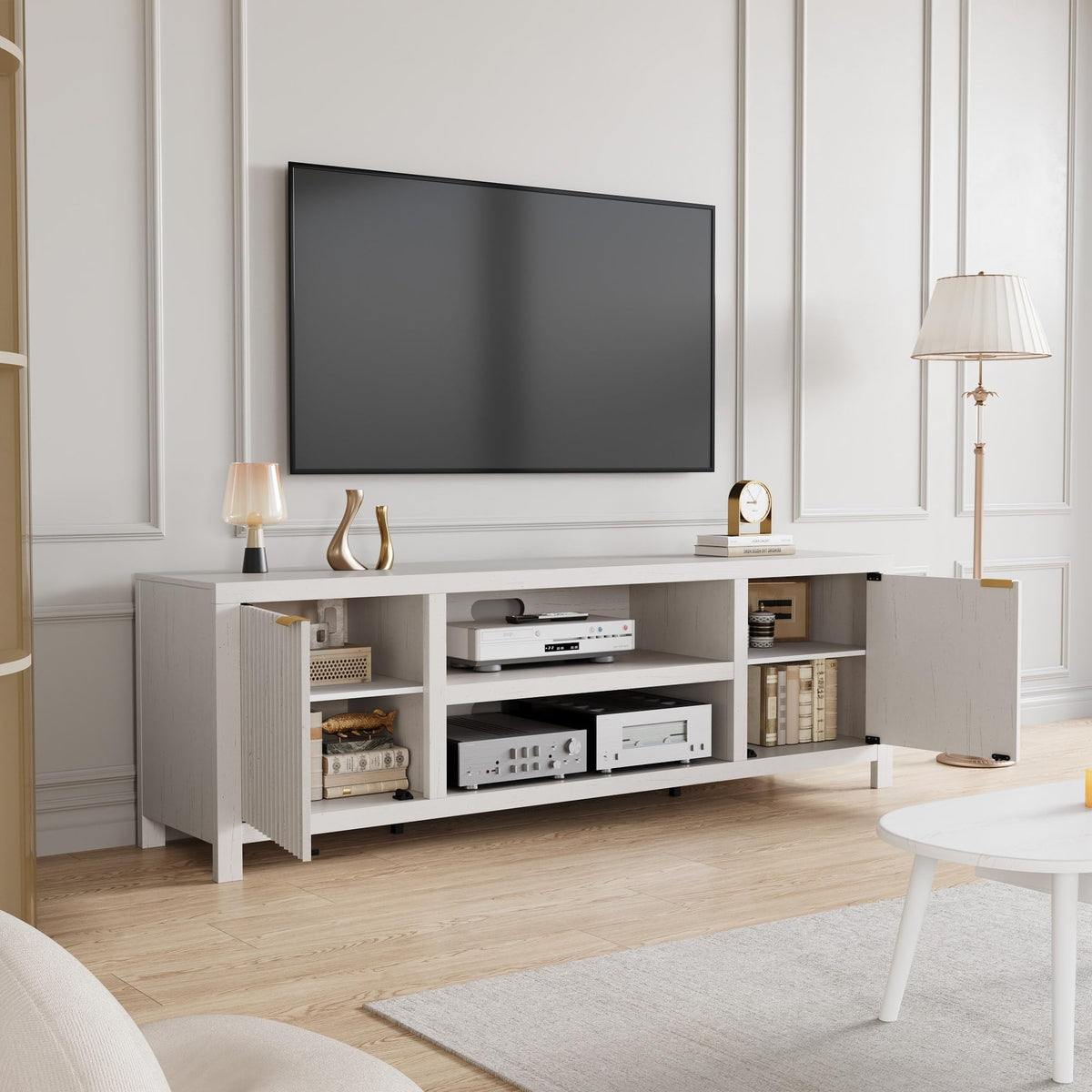 IDEALHOUSE TV Stand for 65-80 Inch TVs, Entertainment Center with Storage