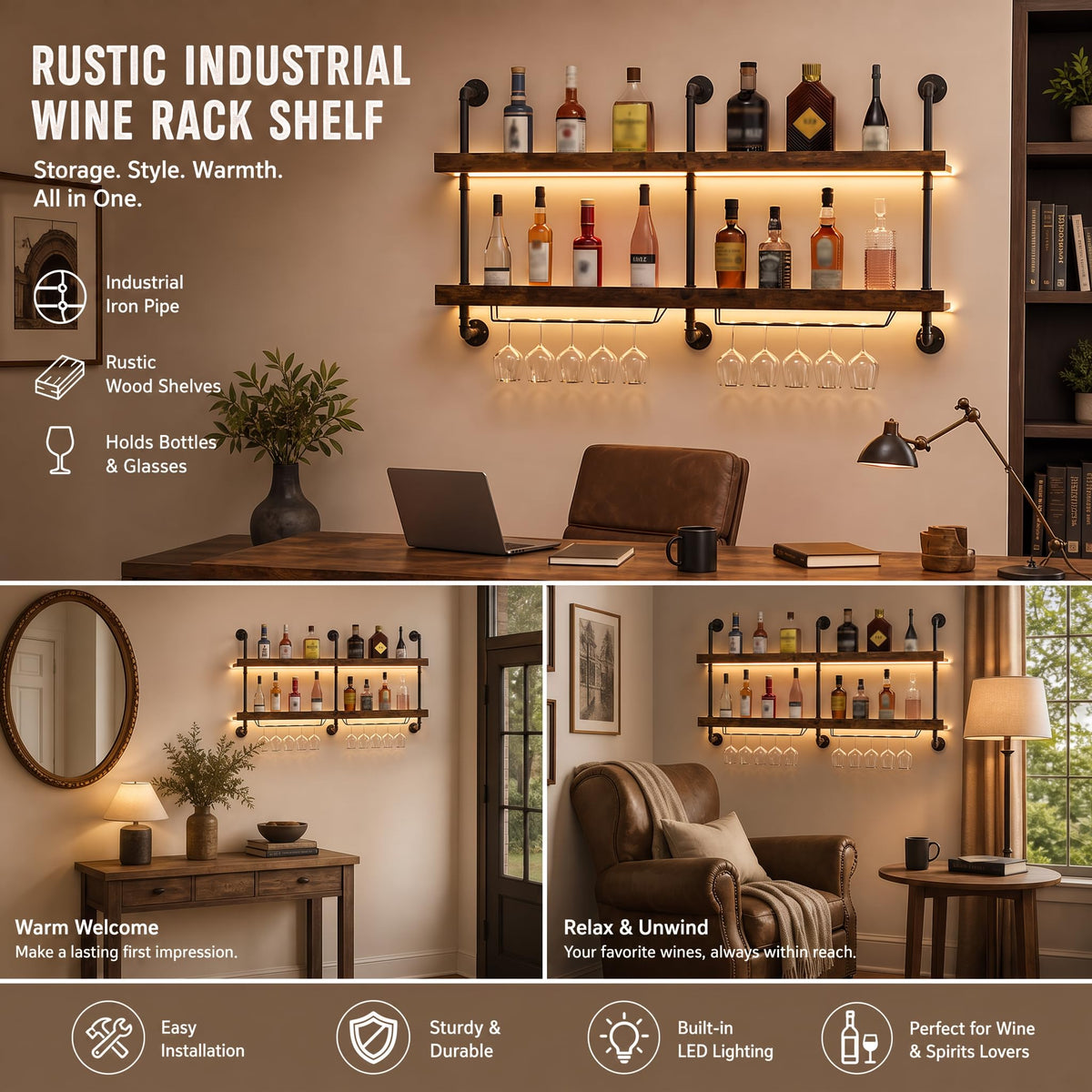 Wall-Mounted LED Wine Rack