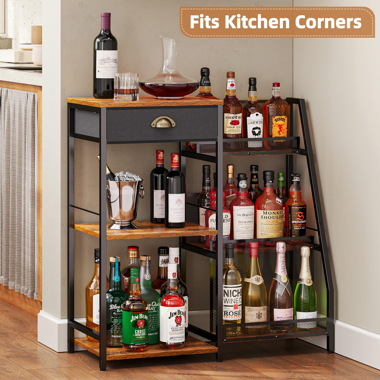 3-Tier Wine Rack with Drawer