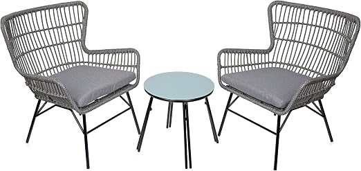 3-Piece Outdoor Bistro Set with Wicker Armchairs & Wood Table