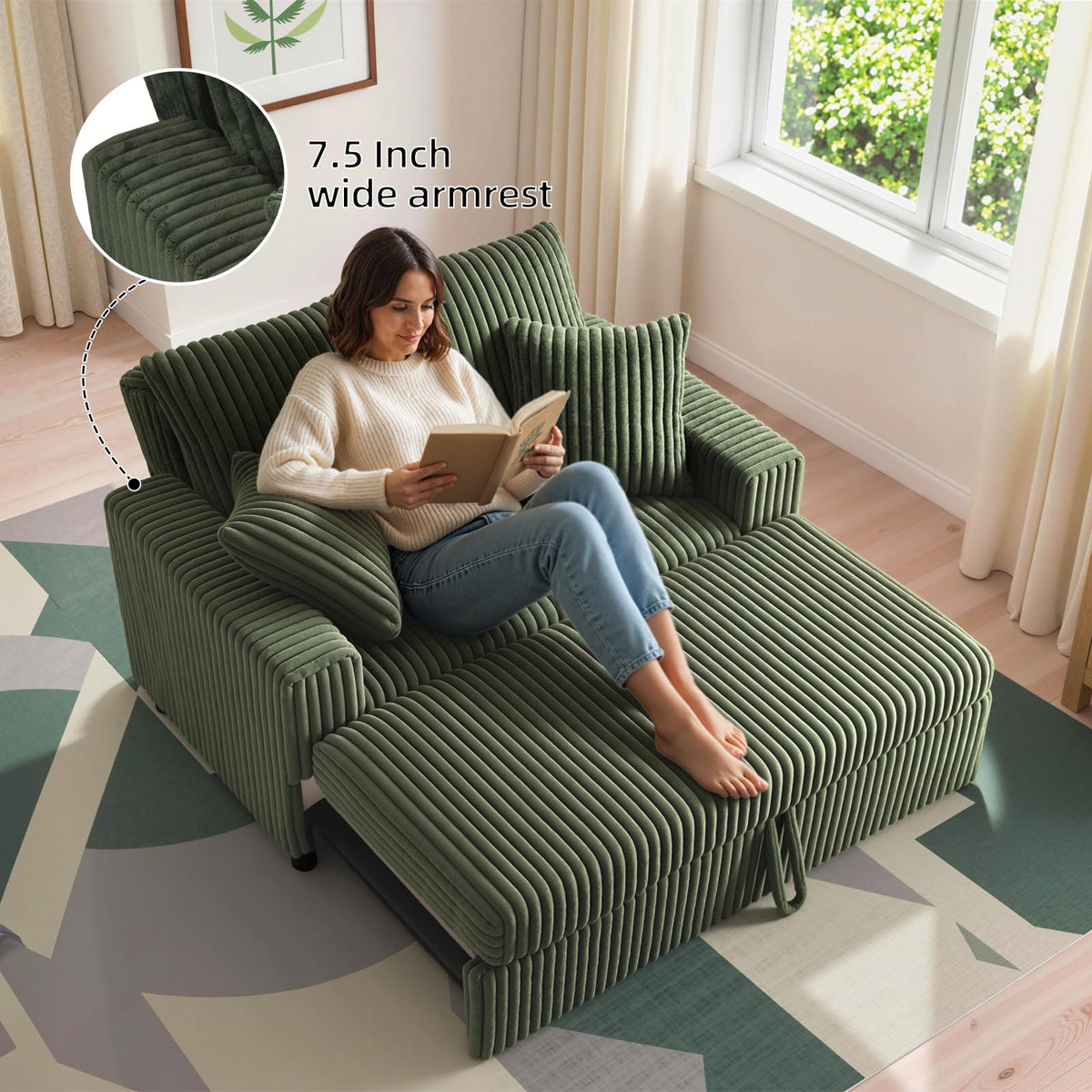 3-in-1 Corduroy Loveseat Sofa Bed