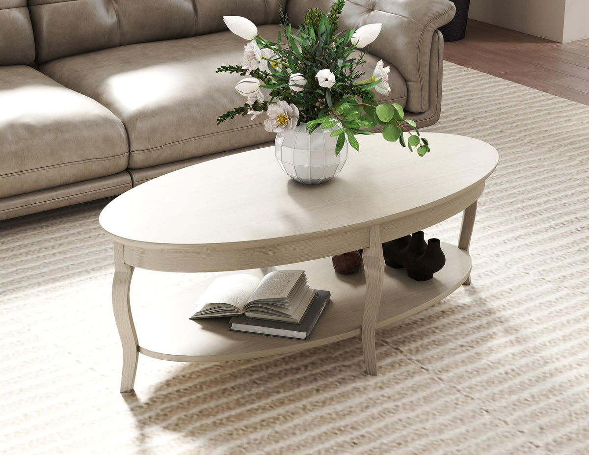 Oval Wood Coffee Table with Storage