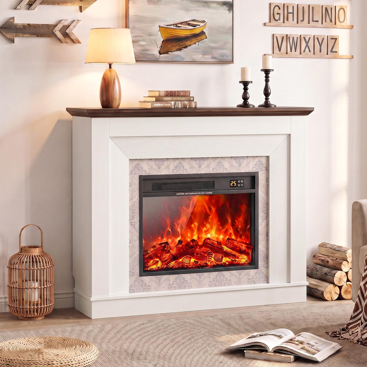 White Electric Fireplace with Mantel