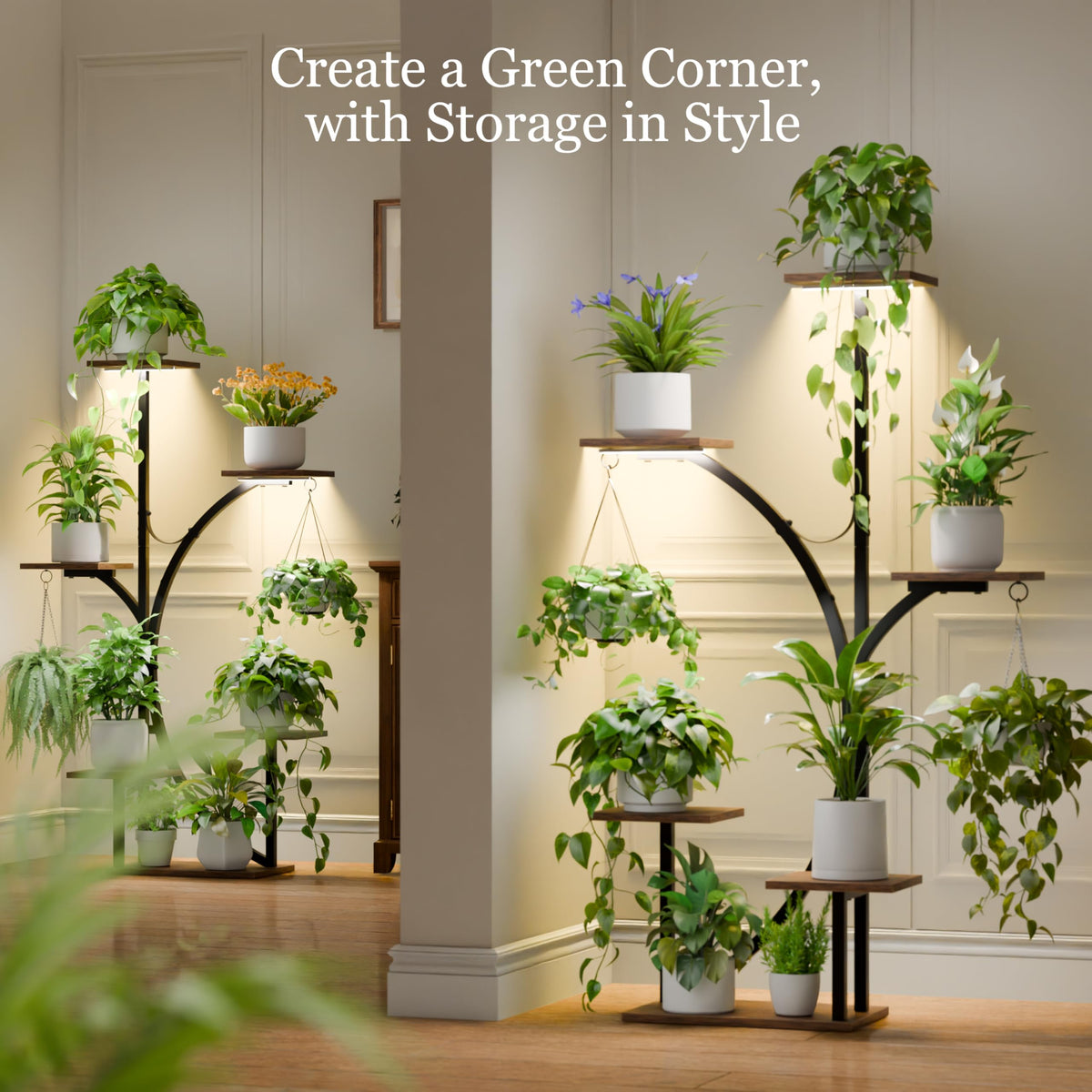 6-Tier Corner Plant Stands with Grow Lights, 2-Pack