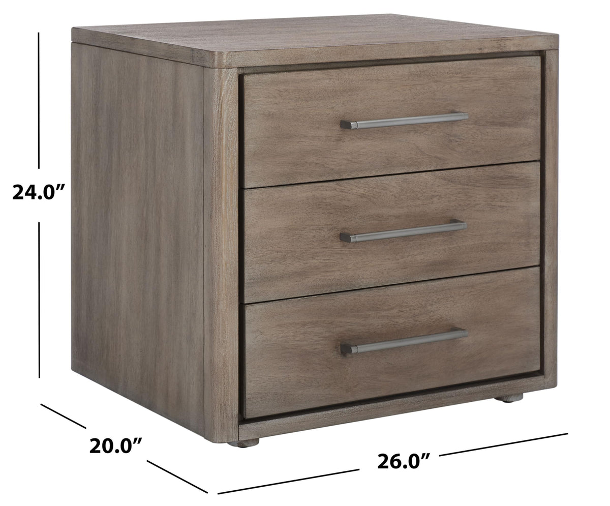 SAFAVIEH Couture Rosey 3-Drawer Wood Night Stand, 24" Light Brown SFV7701B