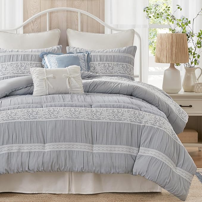 Shabby Chic 5-Piece Comforter Set with Ruching & Lace Trim