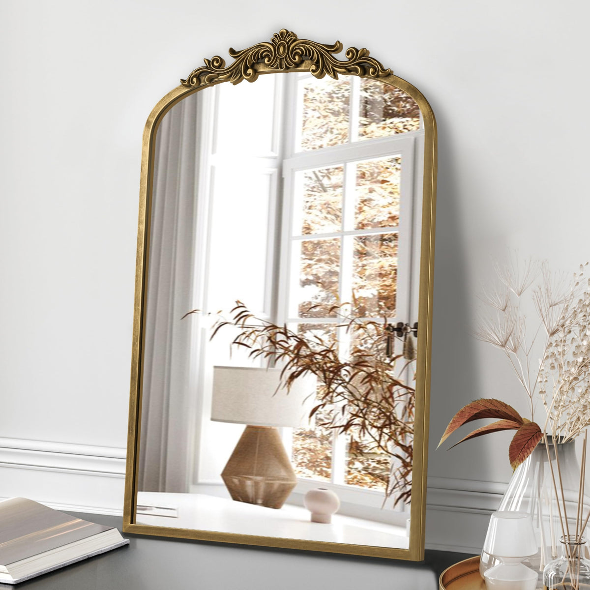 Gold Arched Baroque Wall Mirror