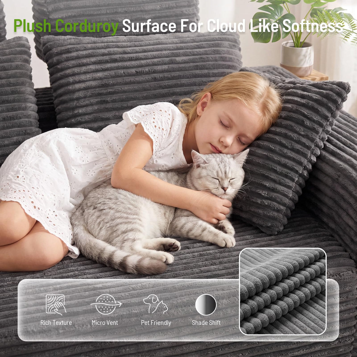 96" Boneless Couch, High Back Support L Shaped Oversized Living Room Sofa