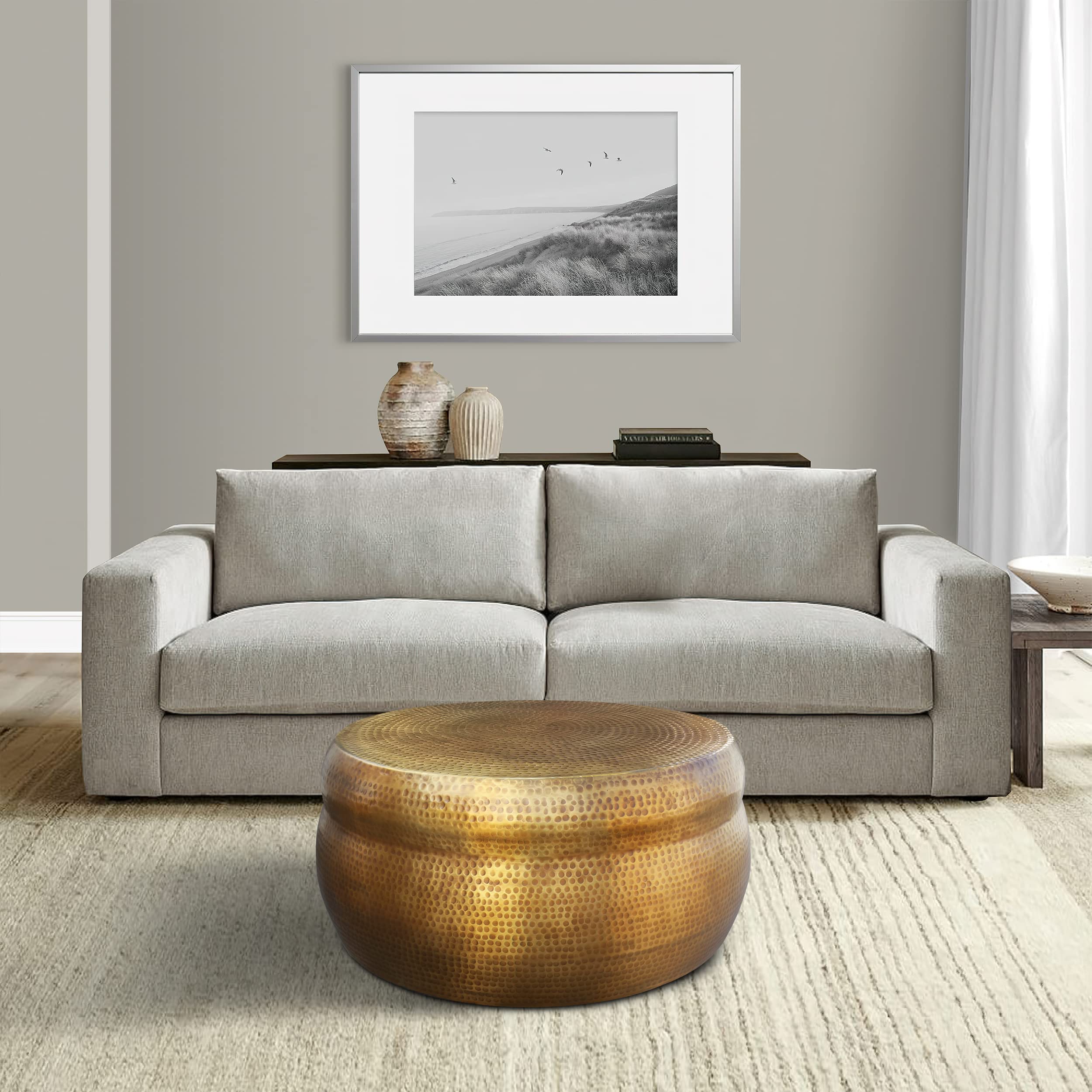 Round Antique Brass Coffee Table – 32 Inch