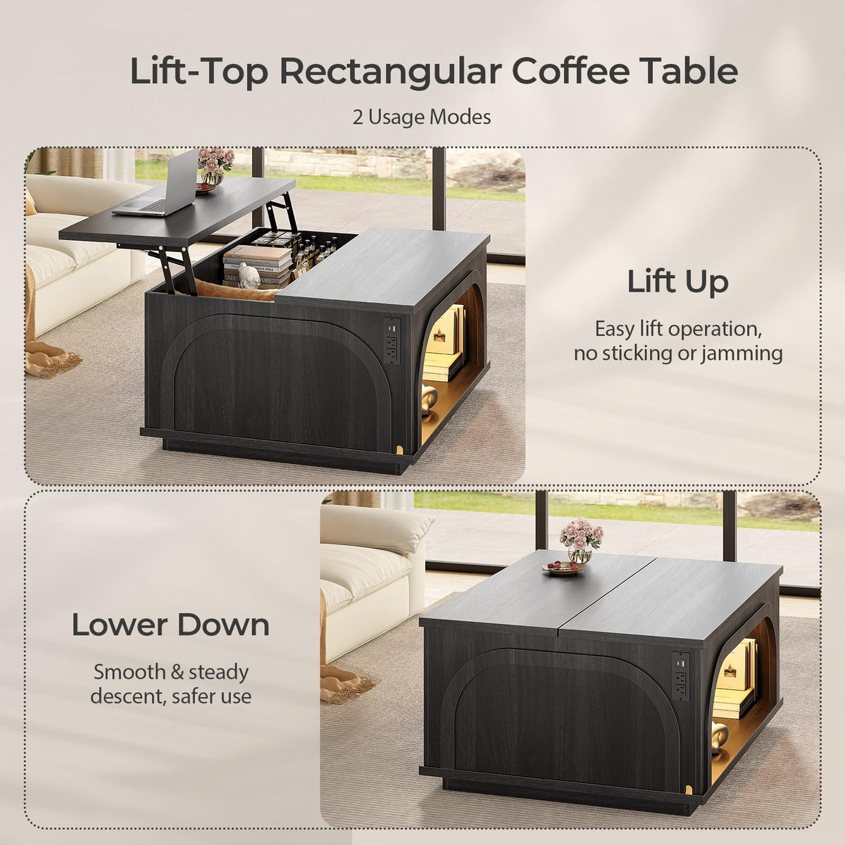 Black Lift-Top LED Coffee Table