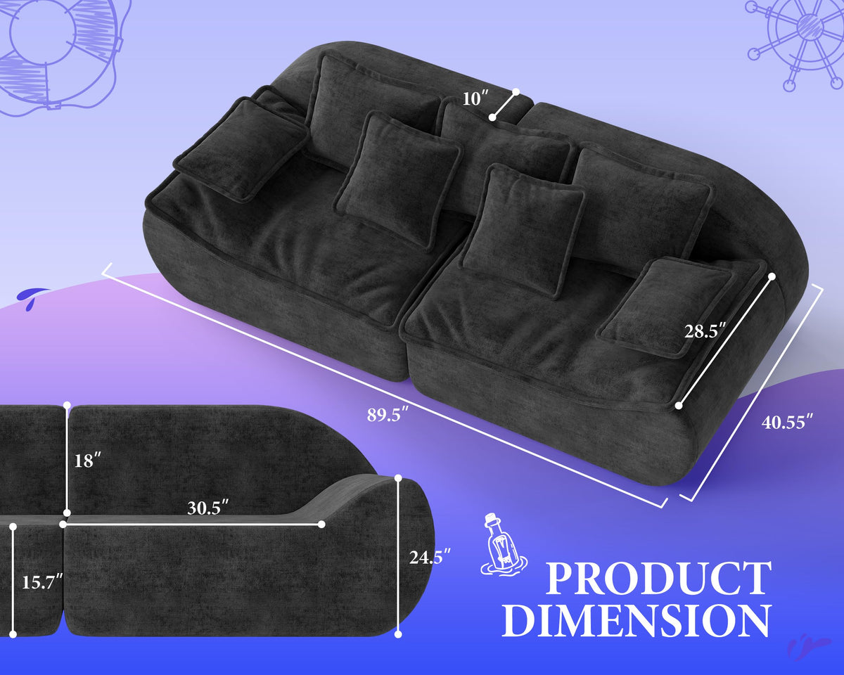 Hobestluk Sofa Couches 3-Seater Modular Sectional Sofa, 89''Comfy Loveseat with Throw, Deep Seat Small Sofa for Small Space, Memory Foam Sectional Couches for Living Room, Office, Apartment